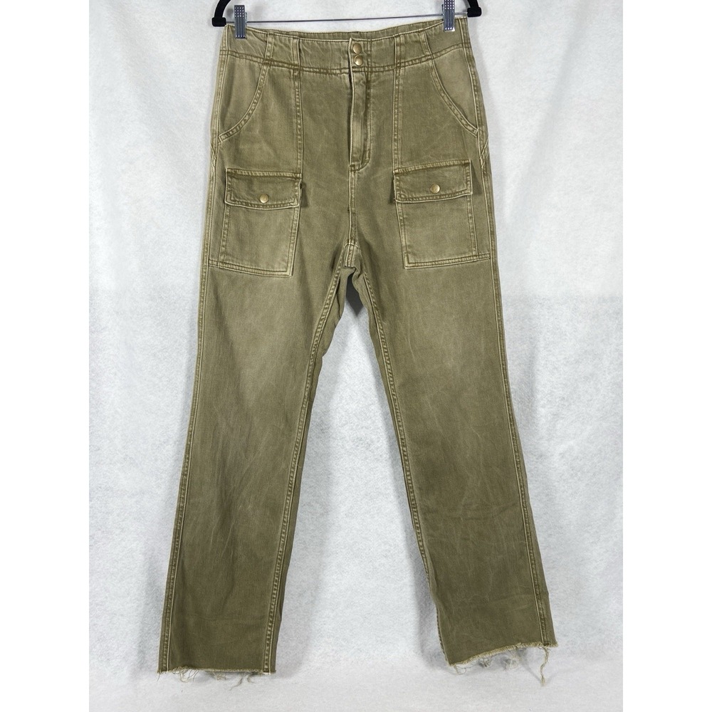 Anthropologie Pilcro Jeans Women's 28 Olive Utility Straight Raw Hem Boho Chic